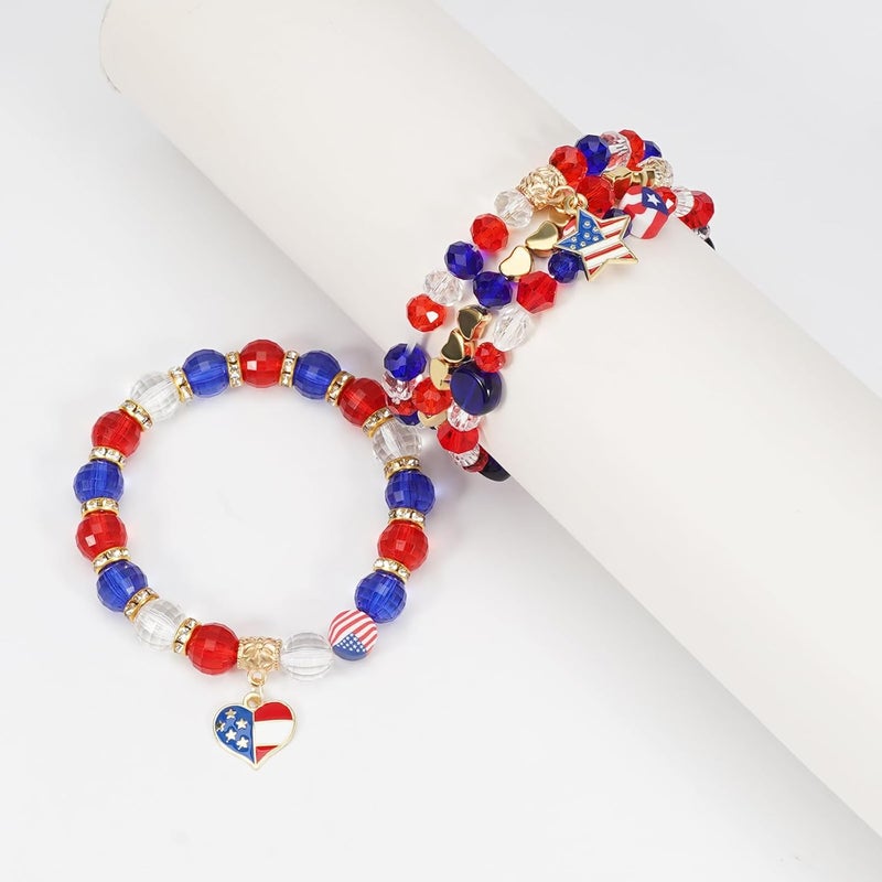 Briutn 4th of July Beaded Bracelets with American Flag Stars Charms USA Jewelry - Image 3
